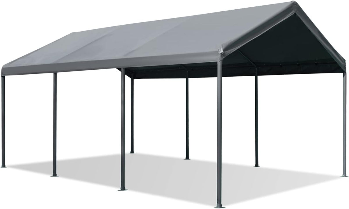 10' x 20' Heavy Duty Carport with Powder-Coated Steel Frame and 180g PE Tarp, Gray H6548