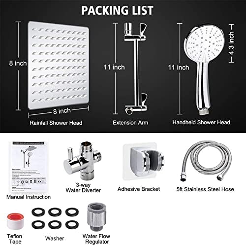High Pressure Rain Shower Combination 9 Modes 304 Stainless Steel Hose Pack of 2 T25664