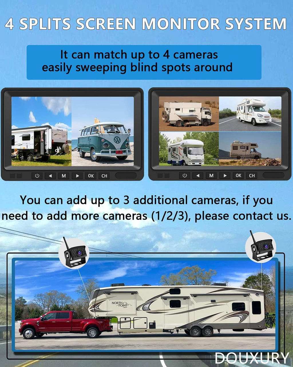 Wireless Backup Camera IP69 Waterproof 170° Wide View Angle HD 1080P with 7 Monitor U2938