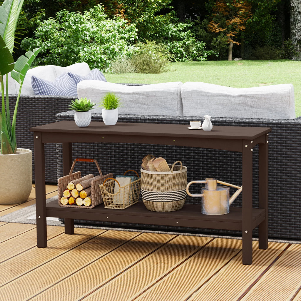 55" Outdoor HDPE 2-Tier Console Table, Dark Brown H15588