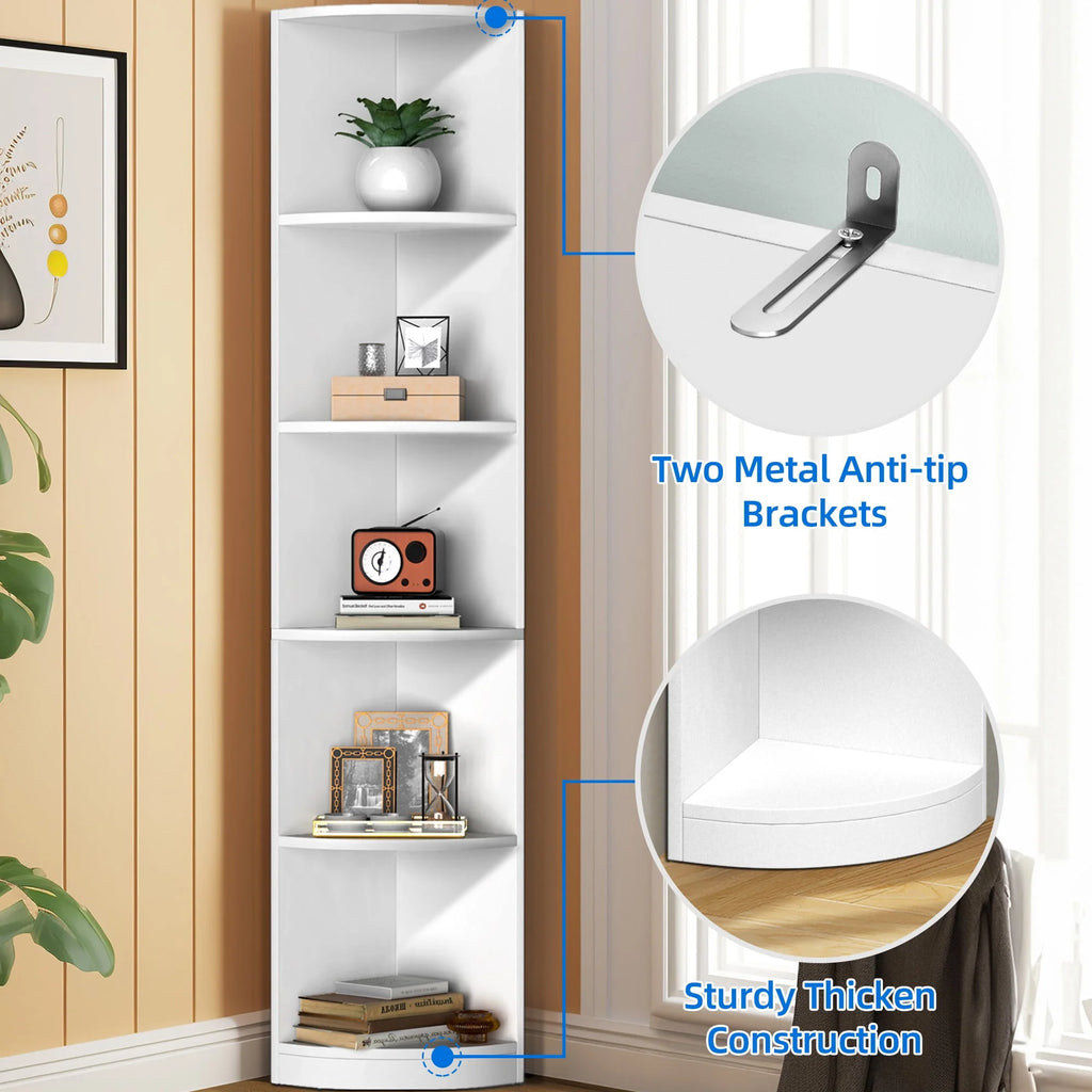 5 Tier White Corner Bookcase D269