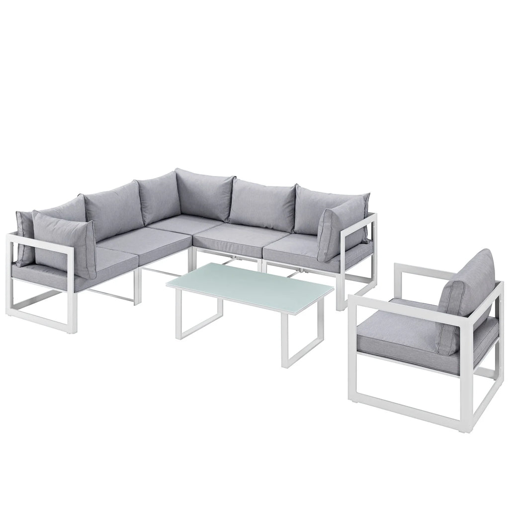 White Grey Fabric Outdoor Patio Sectional Sofa Set Z131692