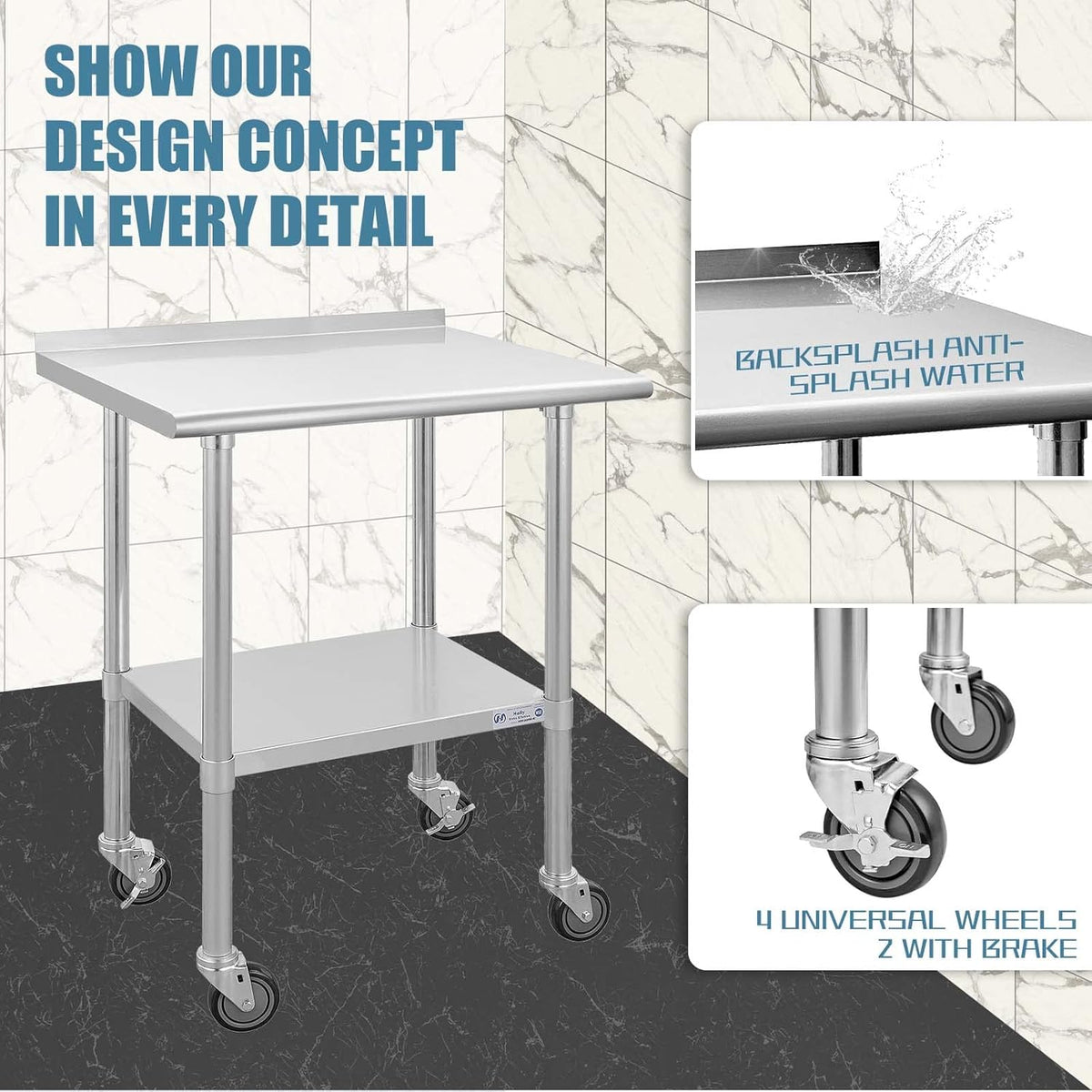 Stainless Steel Table 24 x 30 Inches with Caster Wheels U333364