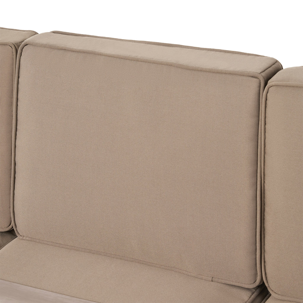 6 Seater Aluminum Sofa and Ottoman Set with Side Tables, Silver and Khaki B188