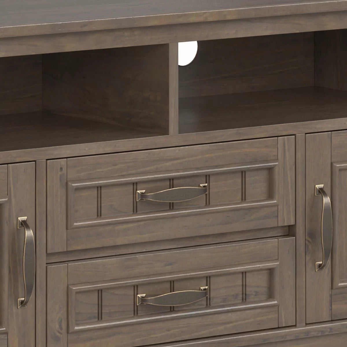 72 inch Wide Solid Wood Contemporary TV Media Stand in Smoky Brown Q384
