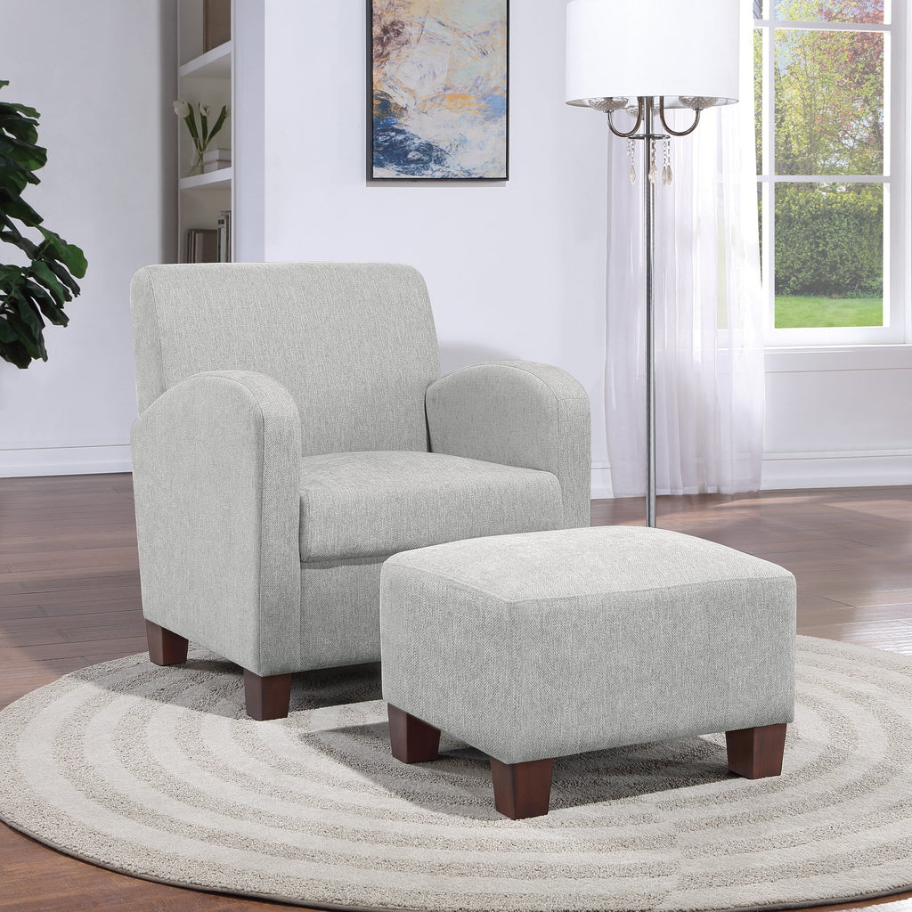 Chair & Ottoman Herringbone Smoke Gray Fabric with Medium Espresso Legs V4599