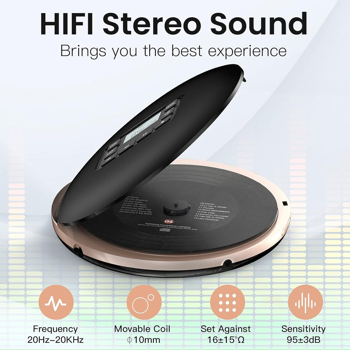 Black Portable CD Player with Headphones USB AUX Output K3580