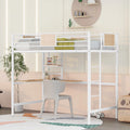 Metal Loft Bed with Desk and Shelve White G319