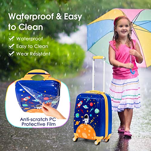 2Pc Kid Carry On Luggage Set, 12" & 18" Suitcase with 4 Spinner Wheels V45537