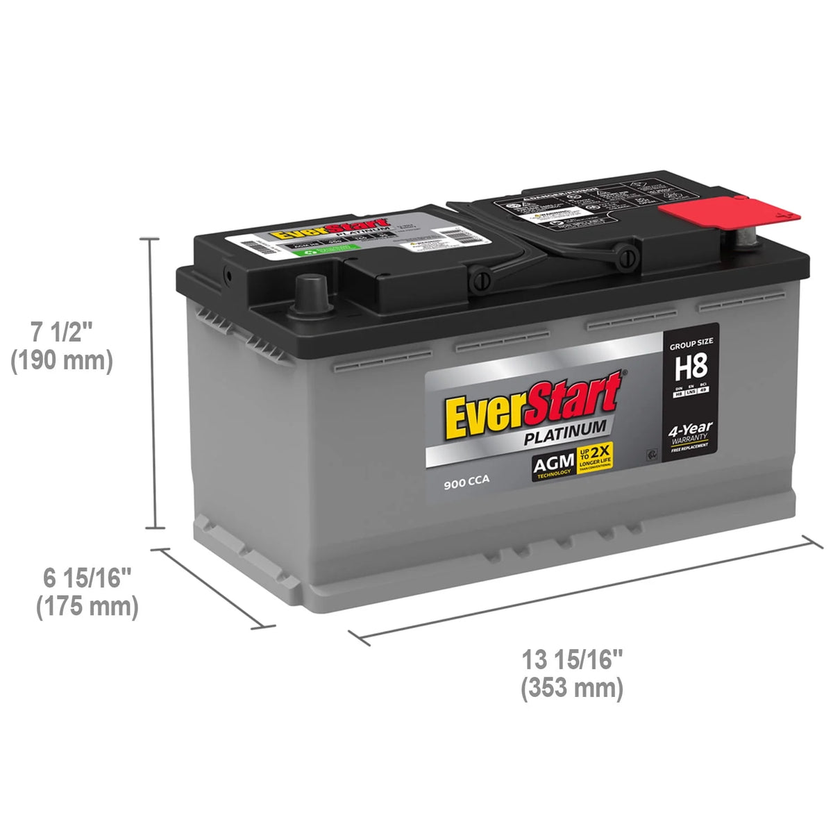 Group Size H8 AGM Battery, 12 Volt, 900 CCA E453