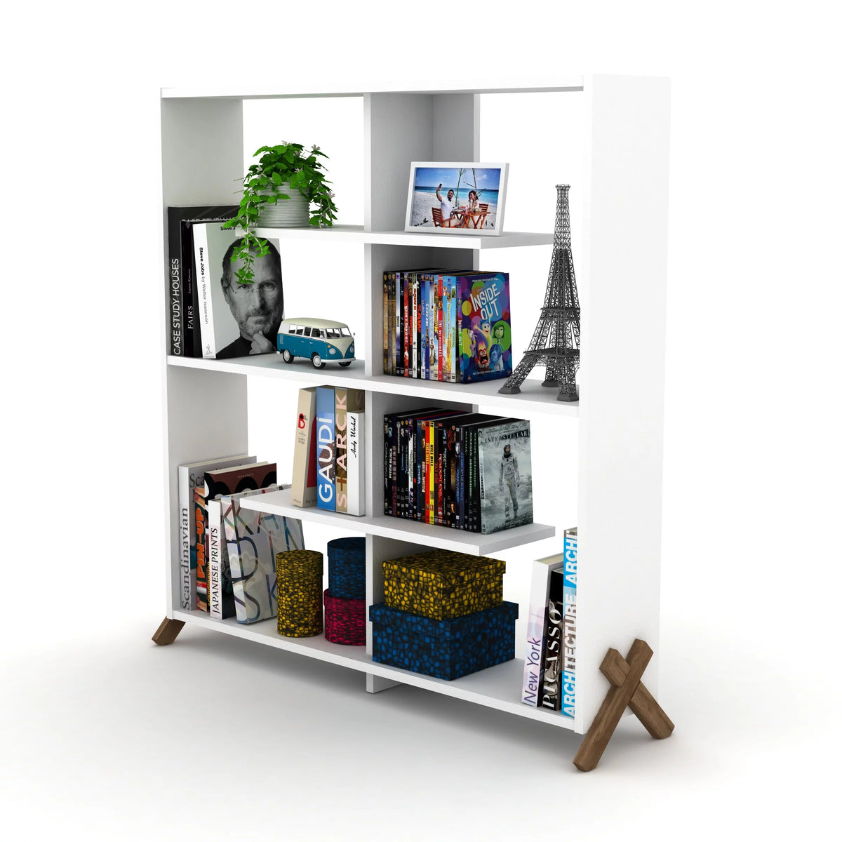 4 Tier White Wood Bookshelf I83584