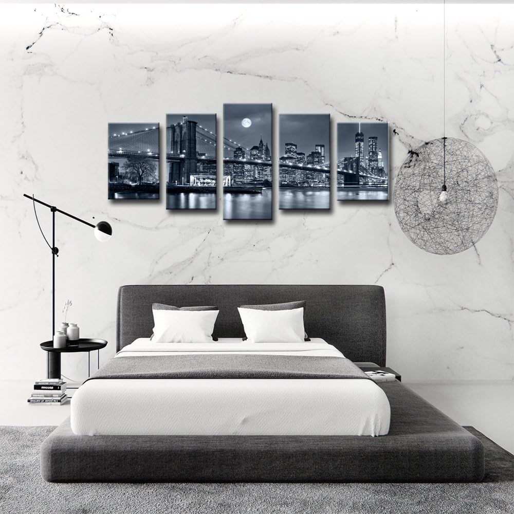 Black and White 5 Pc Framed Canvas Cityscape Wall Art G913354