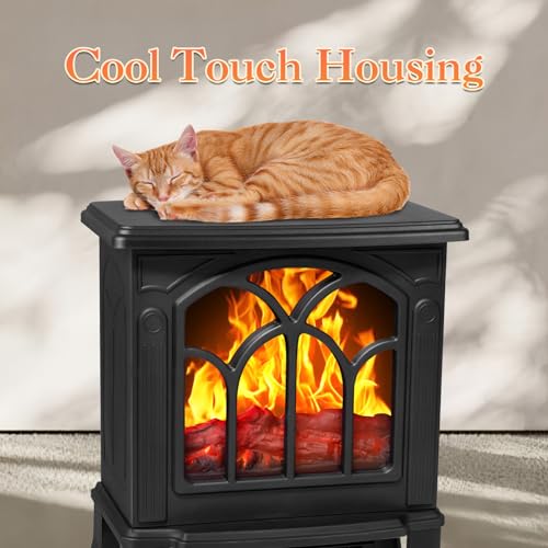 Electric Fireplace Stove with 3D Realistic Flame, 750W/1500W Mode F882