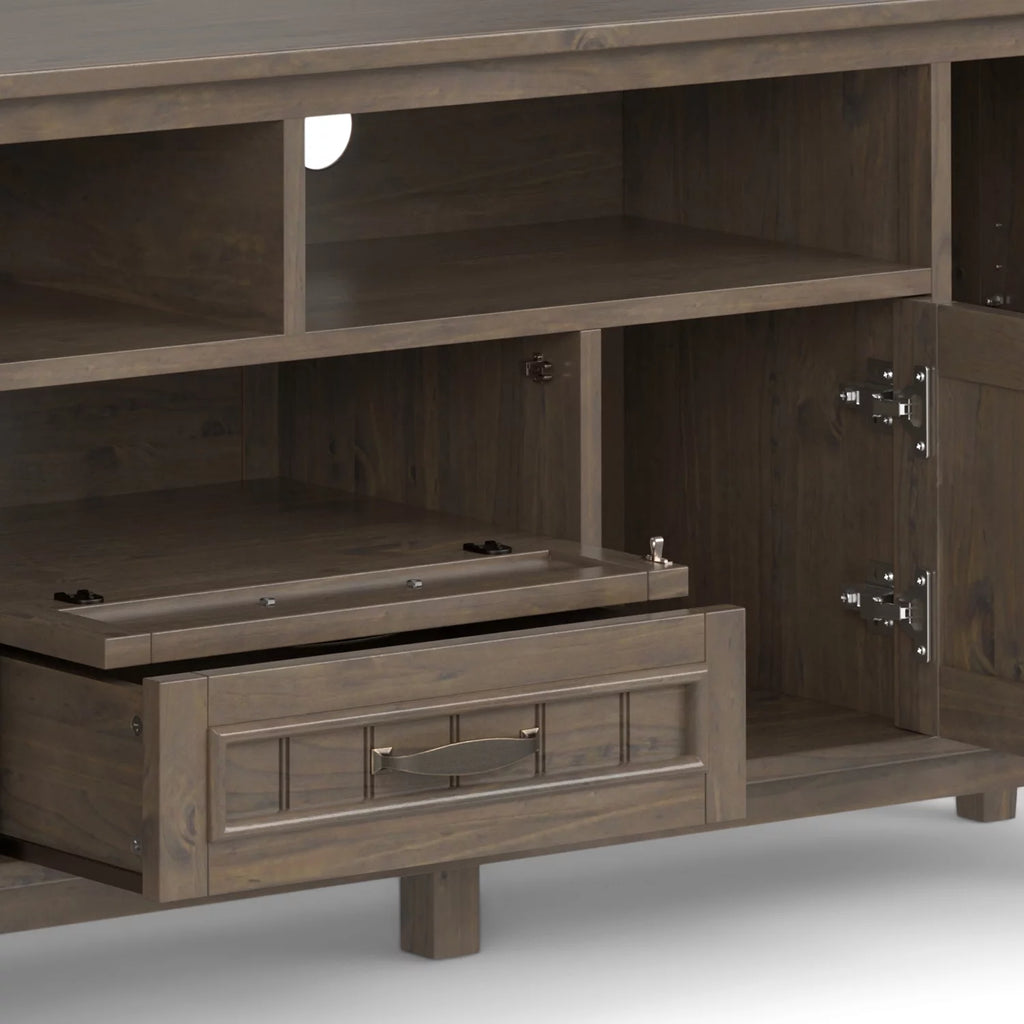 72 inch Wide Solid Wood Contemporary TV Media Stand in Smoky Brown Q384