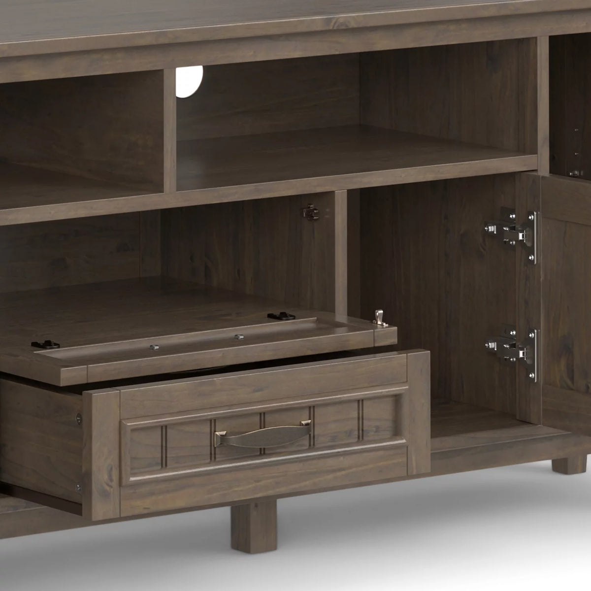 72 inch Wide Solid Wood Contemporary TV Media Stand in Smoky Brown Q384