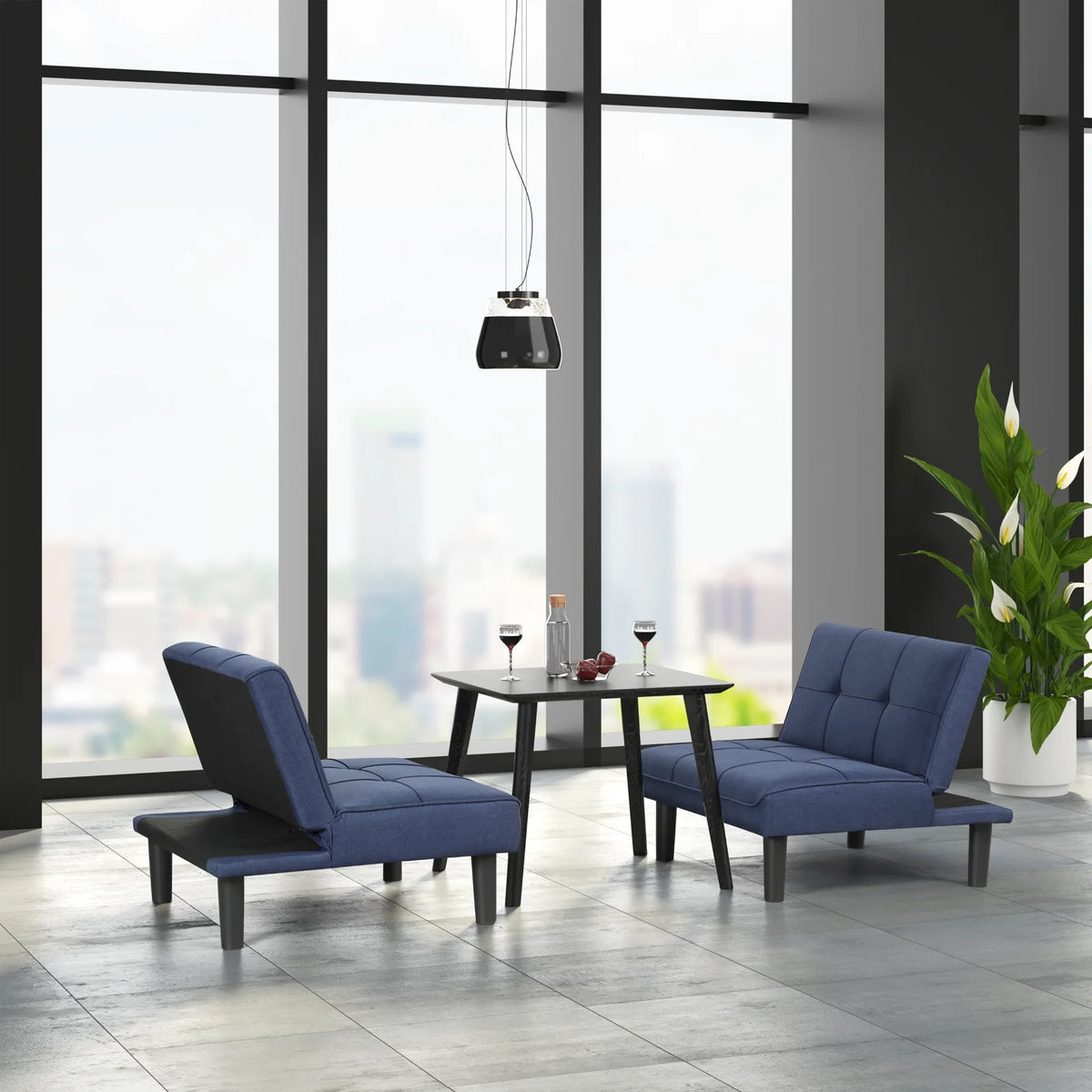 Dark Blue Fabric Convertible Futon Sofa Bed E6135