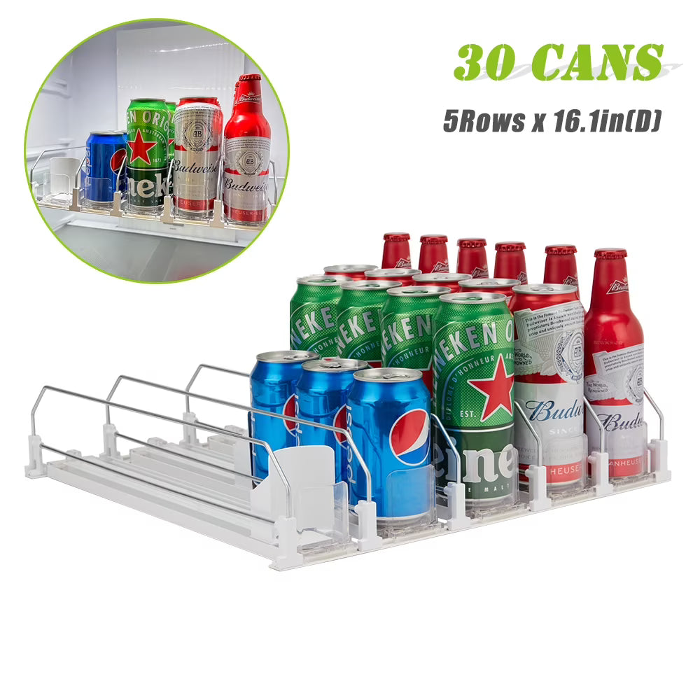 5 Rows Drink Organizer for Fridge, 16.14in Depth, White C37934
