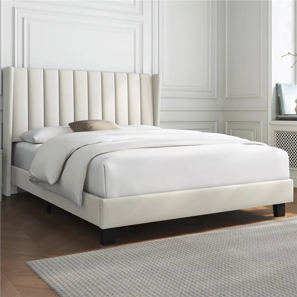 Full Dark Gray Wingback Bed with Tufted Headboard Y9483