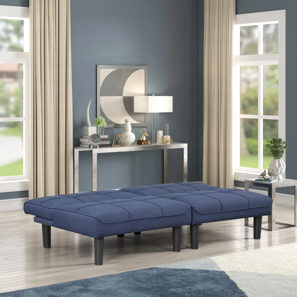 Dark Blue Fabric Convertible Futon Sofa Bed E6135