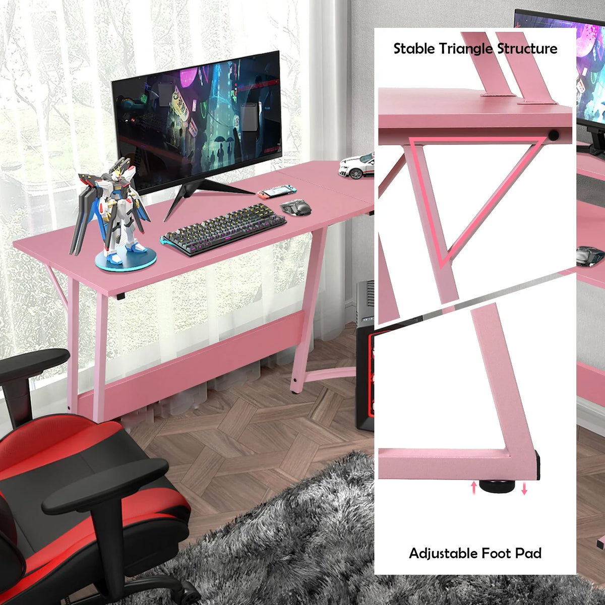 Pink 51 Inch L Shaped Corner Desk C130139