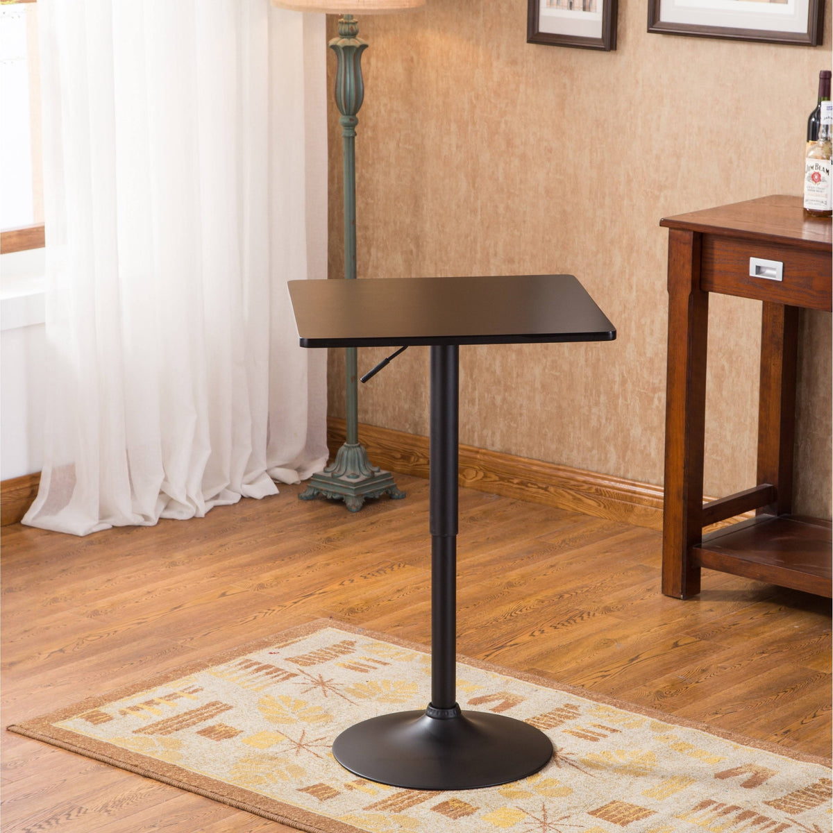 Black Metal Bar Table with 2 Swivel Bonded Leather Stools W98986