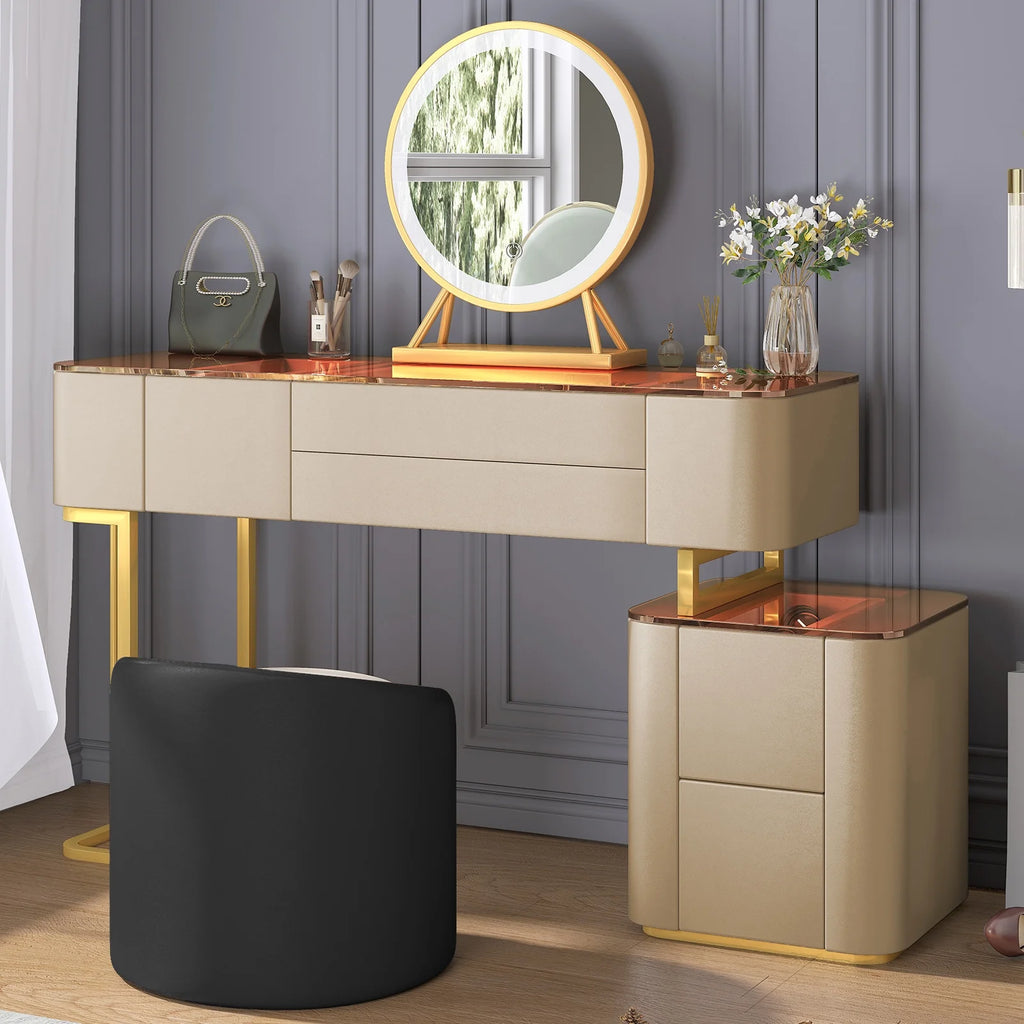 Vanity Set with LED Light Mirror, Drawers, Dressing Table and Chair U621
