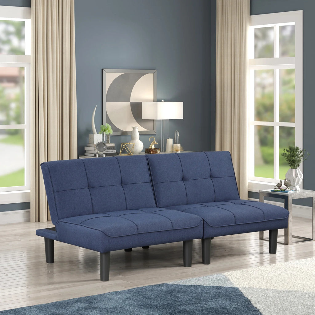 Dark Blue Fabric Convertible Futon Sofa Bed E6135