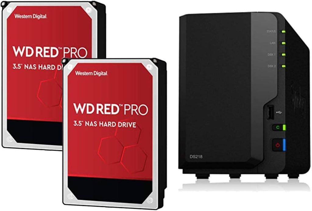 2 Bay NAS DiskStation DS218 Diskless with 2 WD Red Pro 4TB Hard Drives 7200 Class J1210