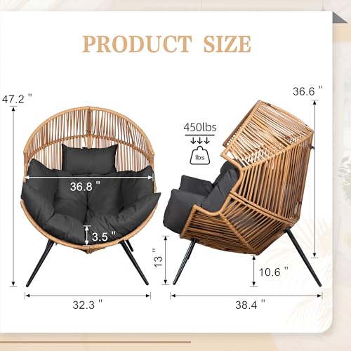 Oversized Beige Wicker Egg Chair with Cushion A403789