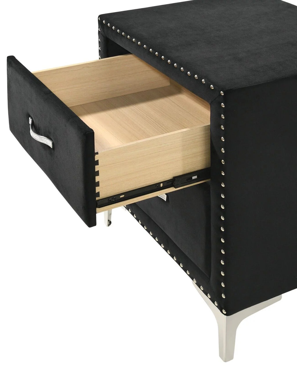 4pc Queen Size Black Velvet Bedroom Set I9229