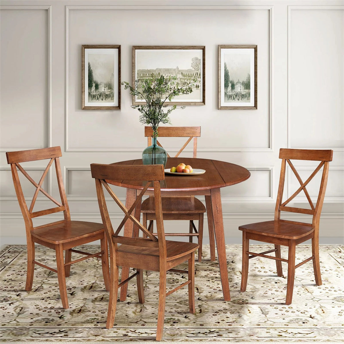 42" Round Solid Wood Dual Drop Leaf Table with 4 Chairs R640878