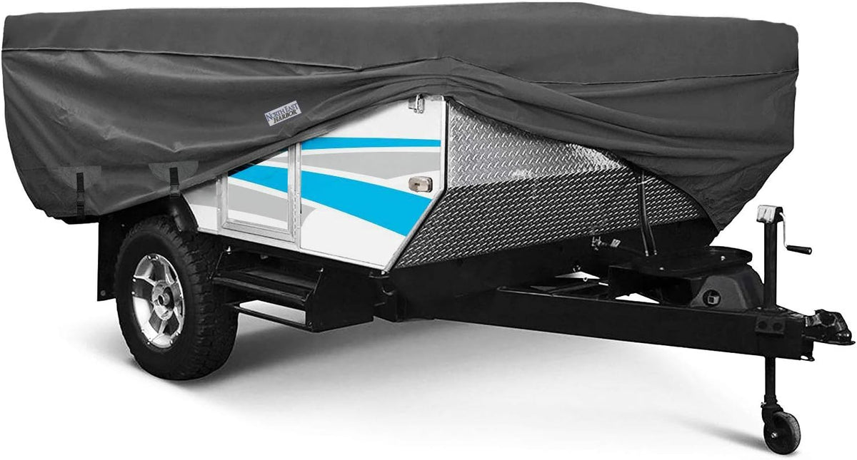 Waterproof Folding Camping Travel Trailer Storage Cover, 300D Polyester, Fits Length 16'-18', Gray Y5489