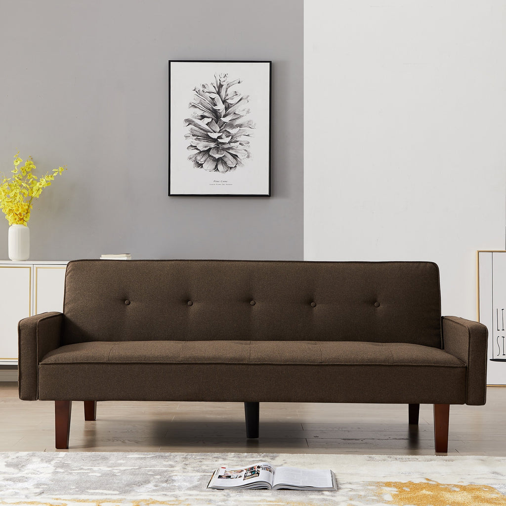 75-inch Square Arm Futon Sleeper Sofa Brown Wood Foam S55026