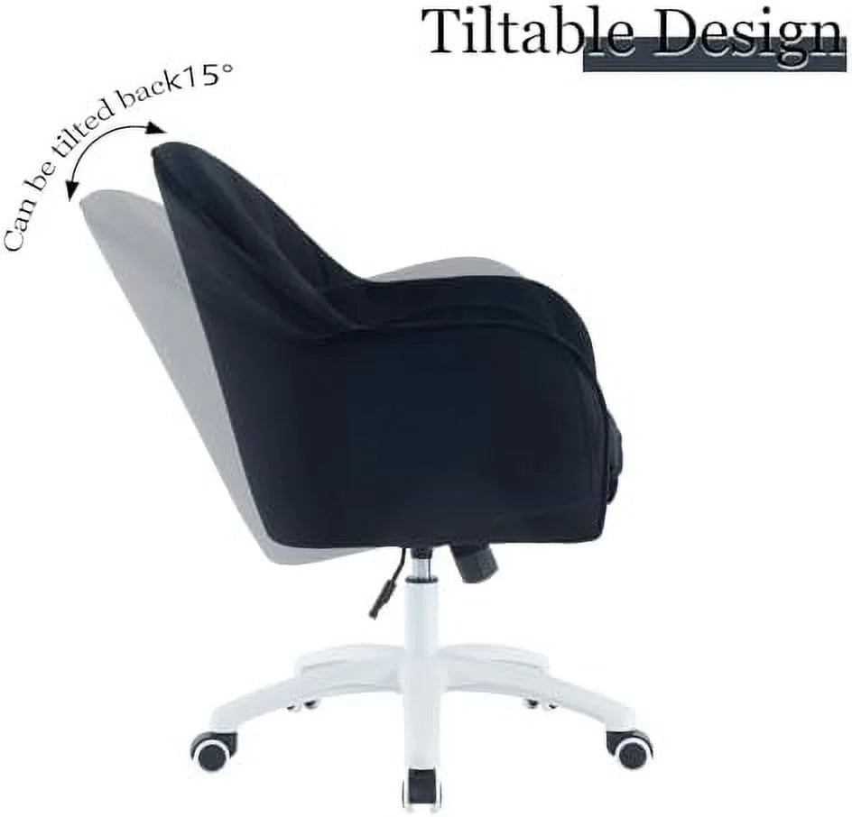 White Velvet Desk Chair with Wheels U71550