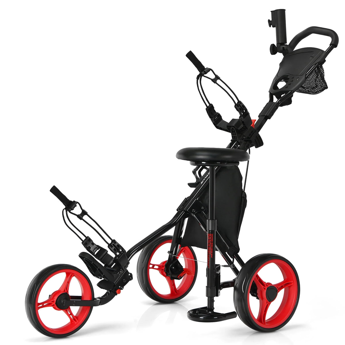 Folding 3 Wheels Golf Push Cart with Seat Blue P74565