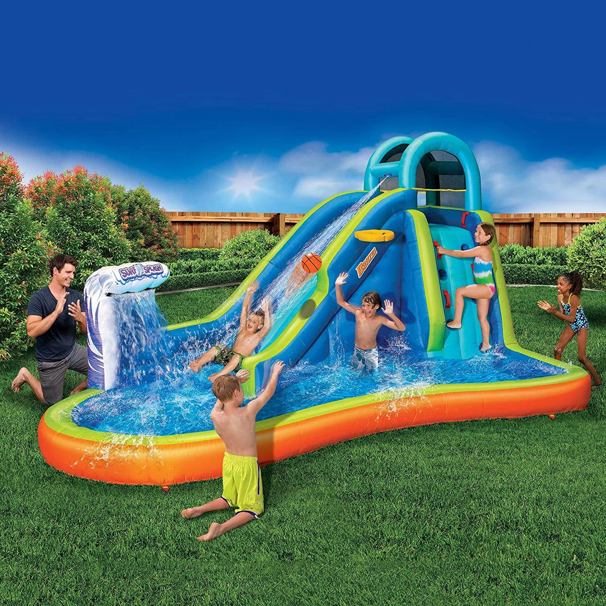 Inflatable Water Slide with Built in Sprinkler and Basketball Hoop X7394