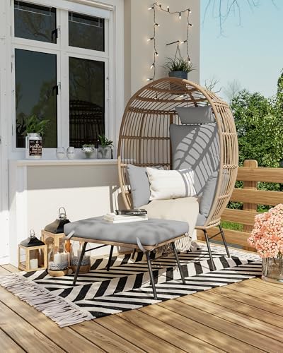 Oversized Rattan Egg Chair with Ottoman and Cushion M819184