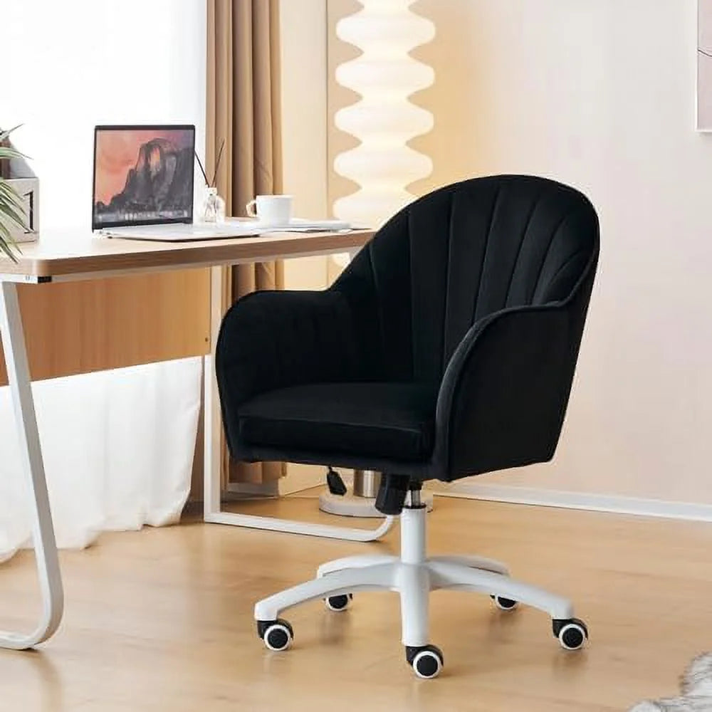 White Velvet Desk Chair with Wheels U71550