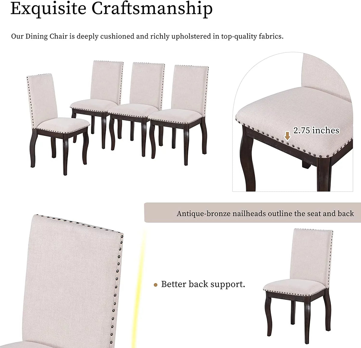 5-Piece Round Dining Table and Upholstered Chair Set with Shelf E16437