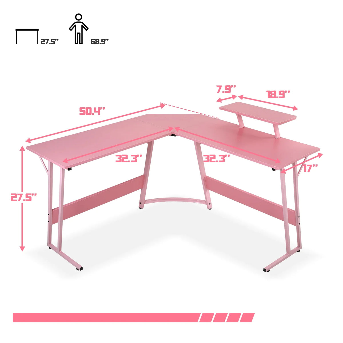 Pink 51 Inch L Shaped Corner Desk C130139