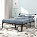 Full Size Black Metal Platform Bed Frame with Headboard Y89521