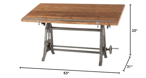 Adjustable Height Drafting Table with Iron Cast Base and Reclaimed Mango Wood Table Top N7377