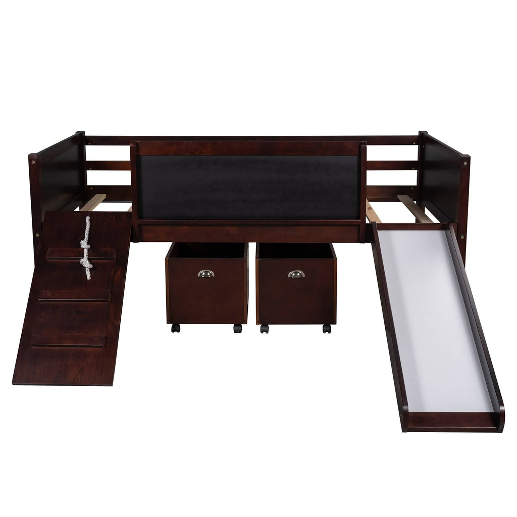 Espresso Pine Wood Twin Loft Bed with 2 Storage Boxes S642837