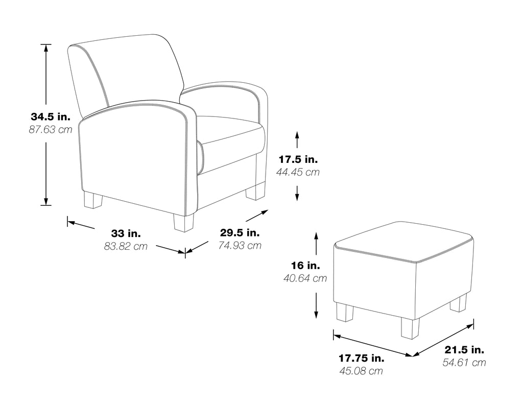 Chair & Ottoman Herringbone Smoke Gray Fabric with Medium Espresso Legs V4599