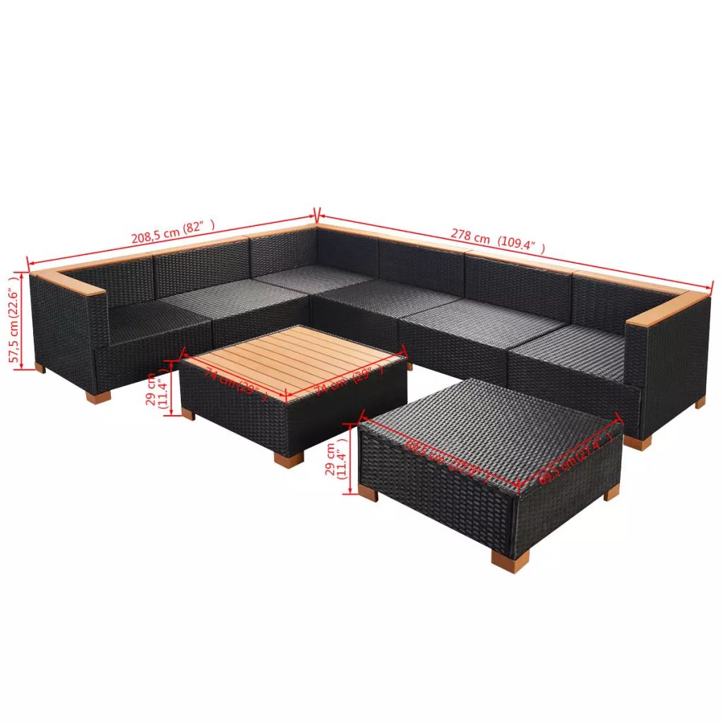 8 Piece Outdoor Poly Rattan Sectional Sofa Set with Ottoman and Coffee Table S788