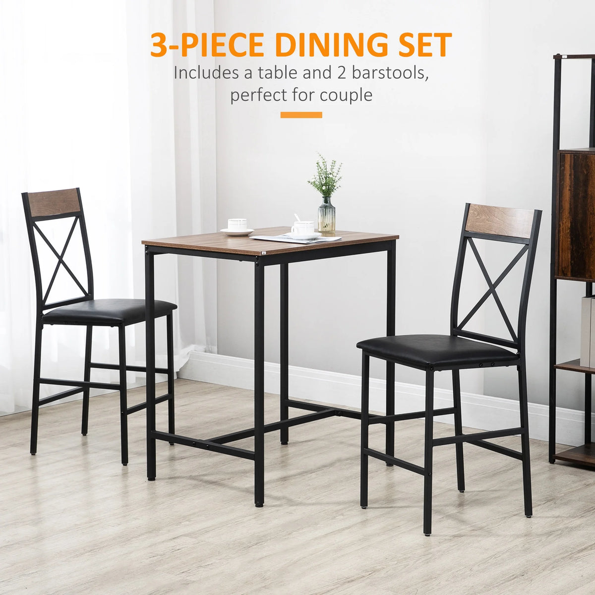 3 Piece Dining Table and Chairs Set with PU Padded Stools O60725