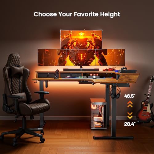 Electric L Shaped Standing Desk, 65'' Height Adjustable Corner Desk with Storage Drawers, Black O855323