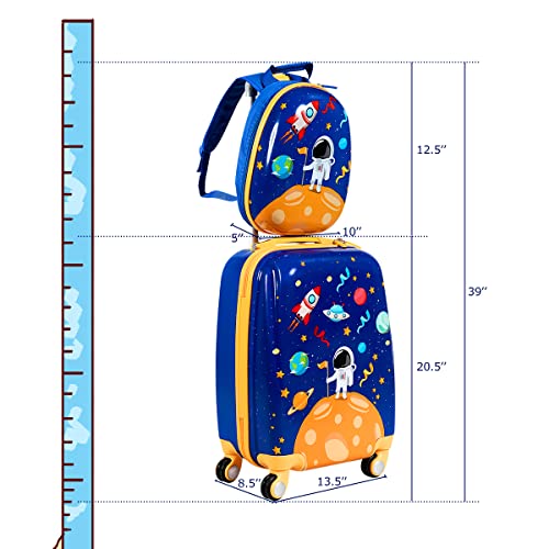 2Pc Kid Carry On Luggage Set, 12" & 18" Suitcase with 4 Spinner Wheels V45537