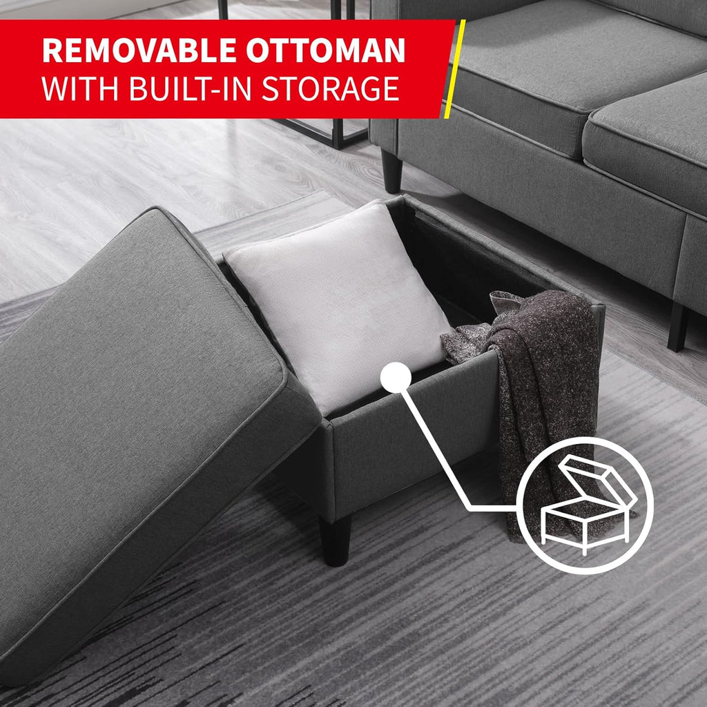 3 Piece Modular Sectional Sofa Set with Storage Ottoman (Dark Gray) S25563