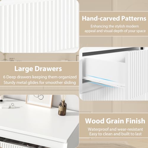 White 6 Drawer Wood Dresser B179660
